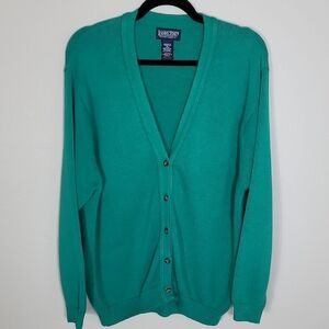 Lands End Womens 100% Cotton Button Up Cardigan Size M Green Knit Preppy